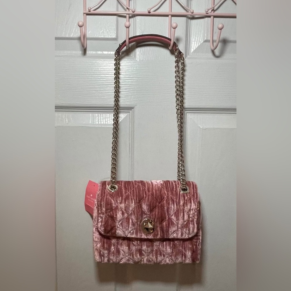 Kate Spade Blush Quilted Velvet Shoulder Bag
